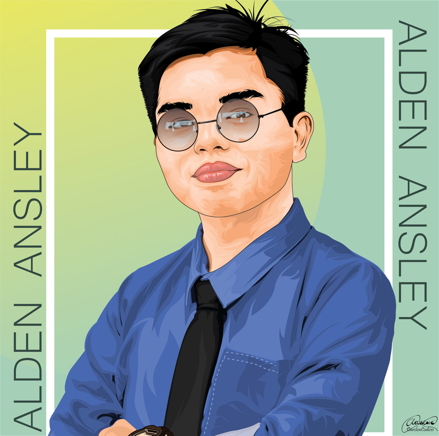 Hand-drawn vector portrait of Alden Ansley