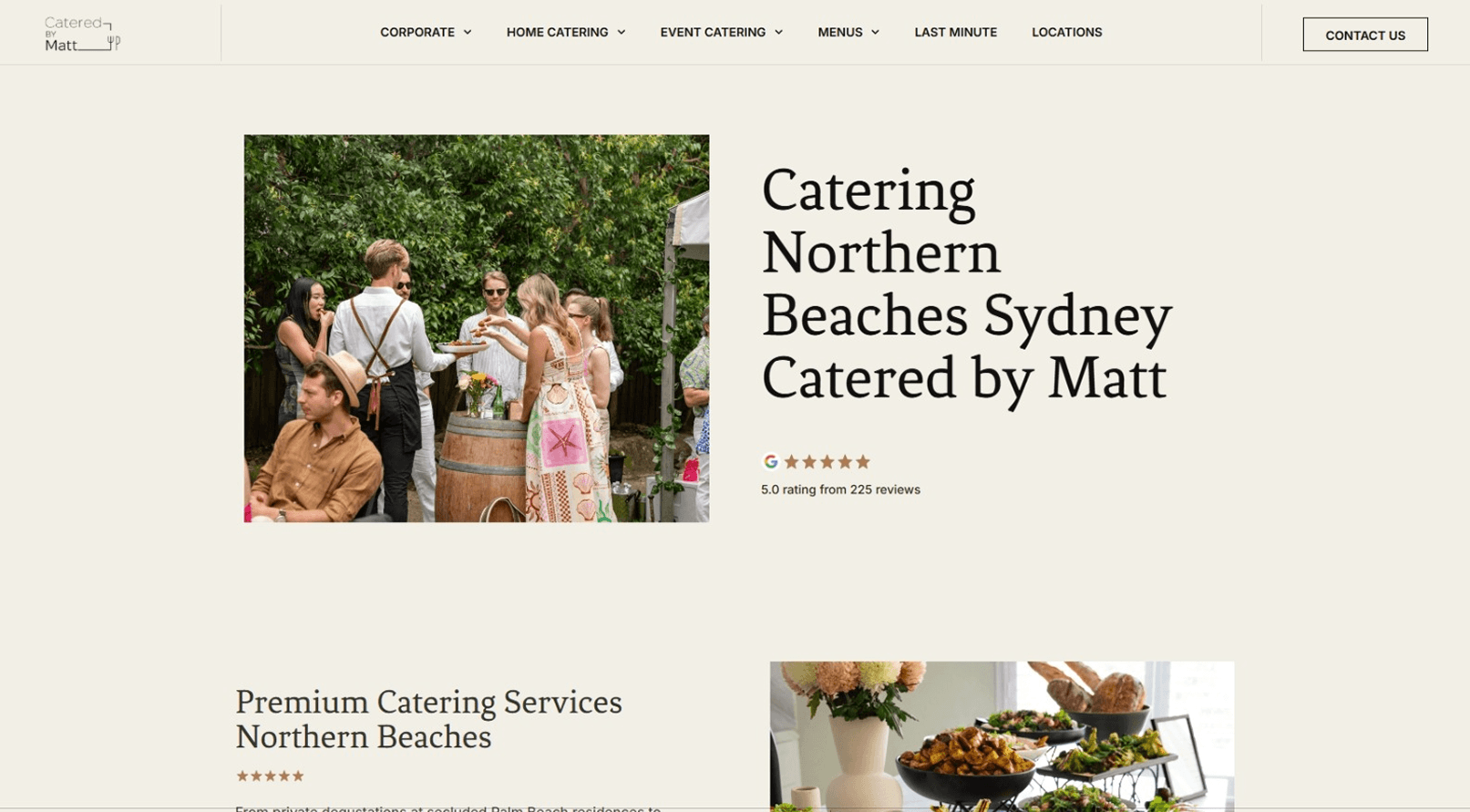 The Northern Beaches suburb page draft with the closed site navigation above it