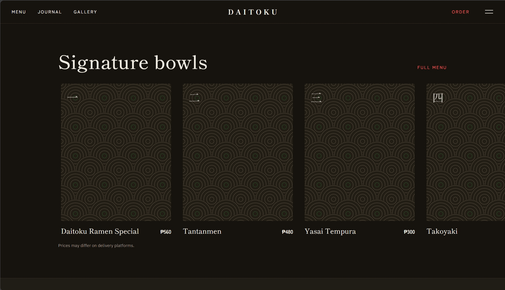 Daitoku Ramen signature bowls section with designed media slots