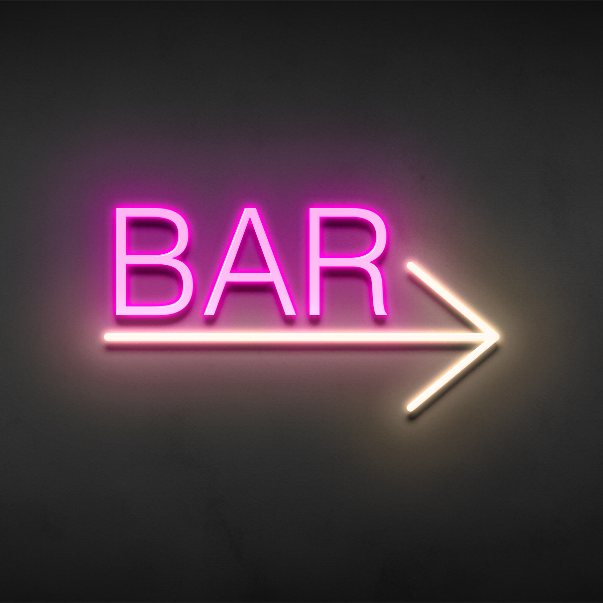 BAR sign in pink neon with a warm directional arrow