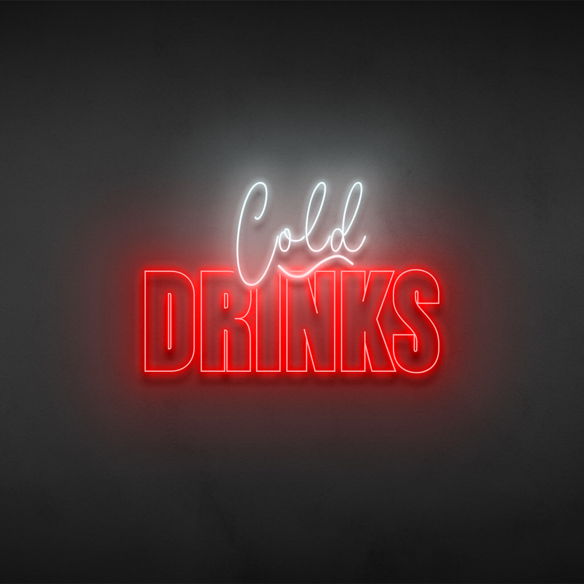 Cold Drinks sign rendered in neon on a dark wall