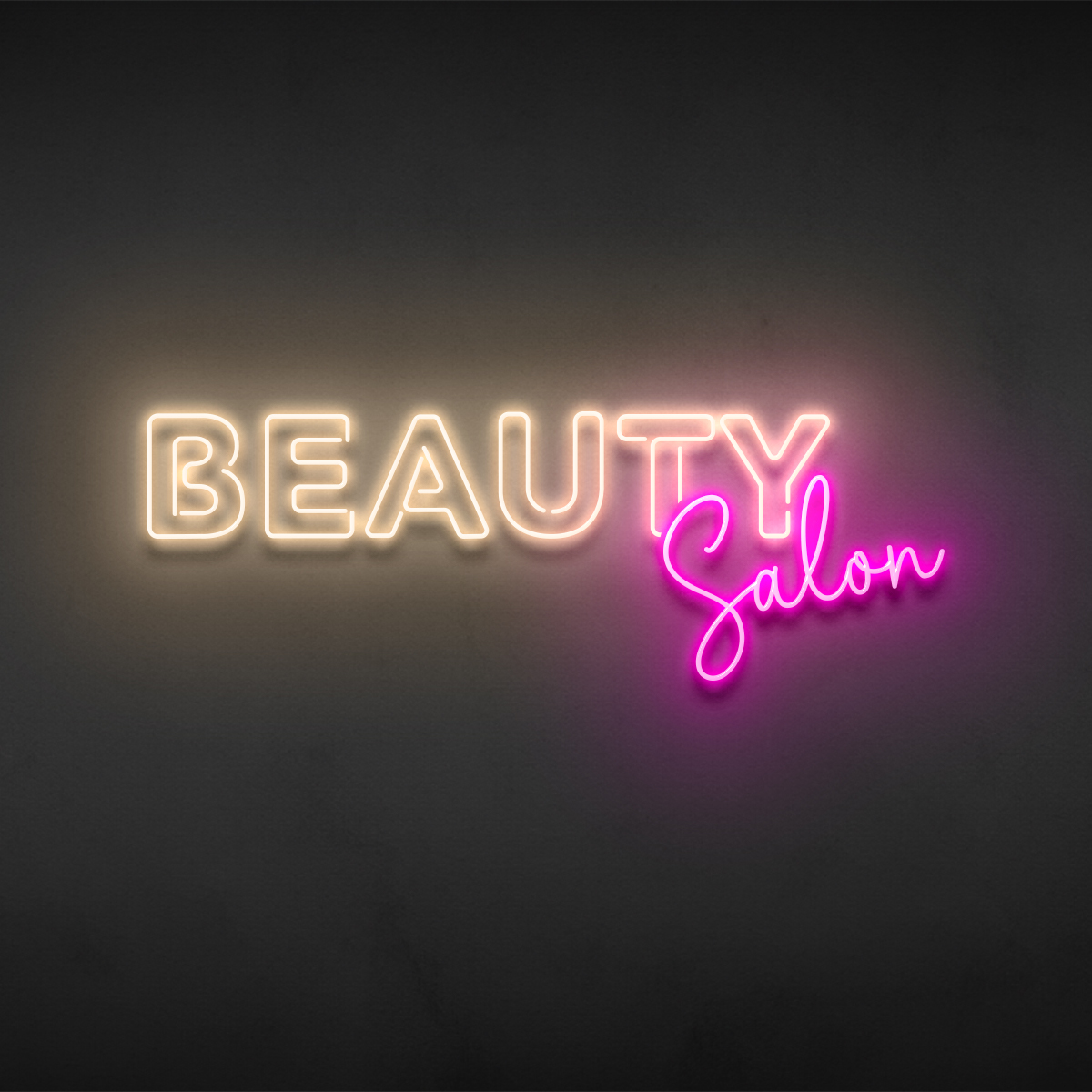 Beauty Salon sign rendered in neon on a dark wall