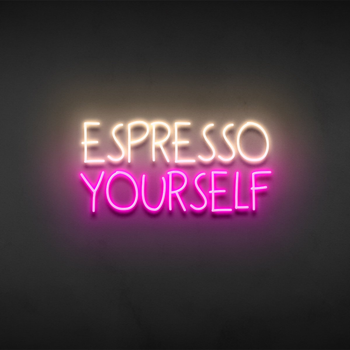 Espresso Yourself sign in warm-white and pink neon
