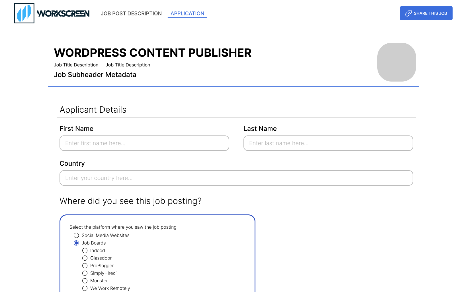Applicant flow: short application form