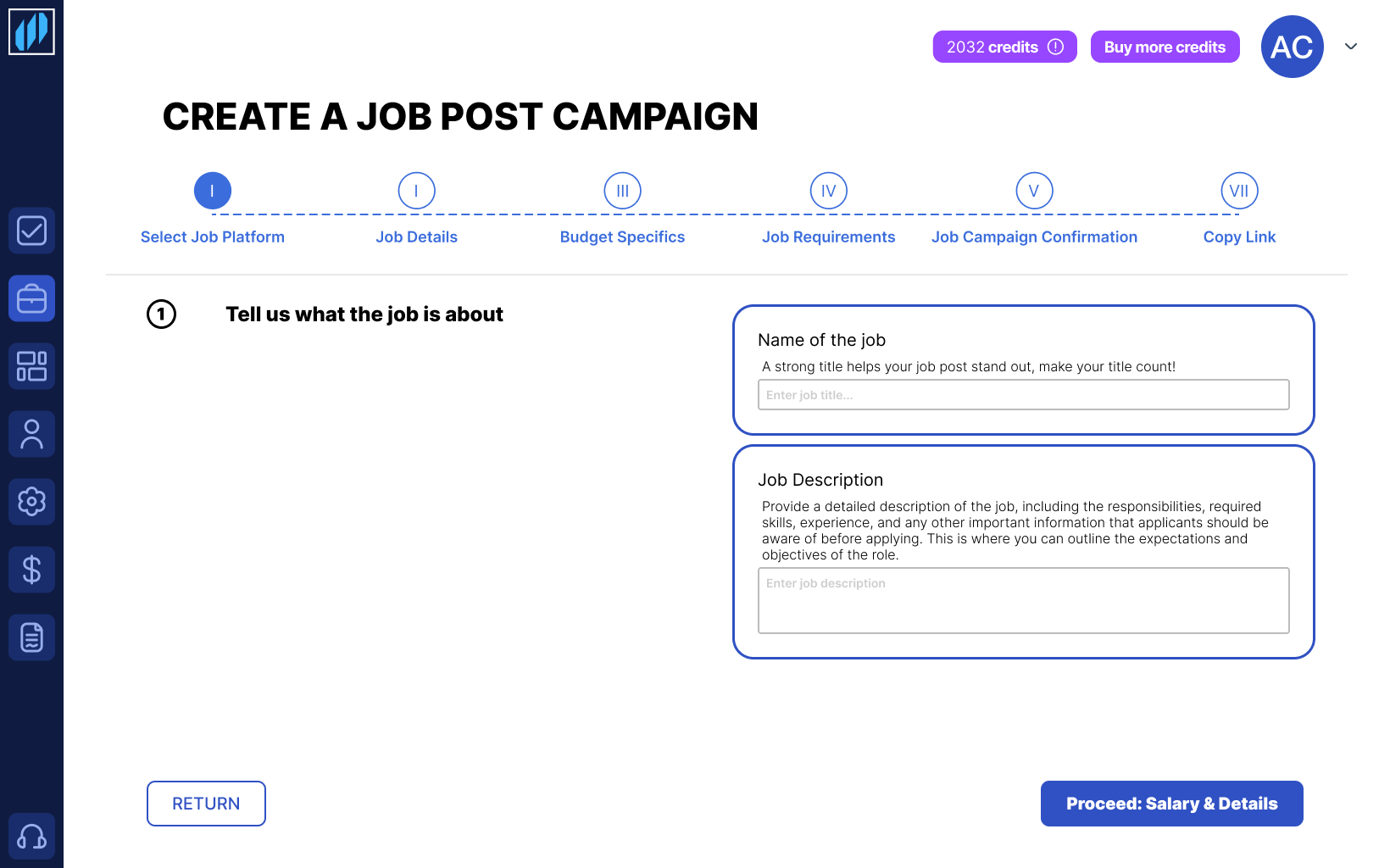 Client dashboard: all job posts
