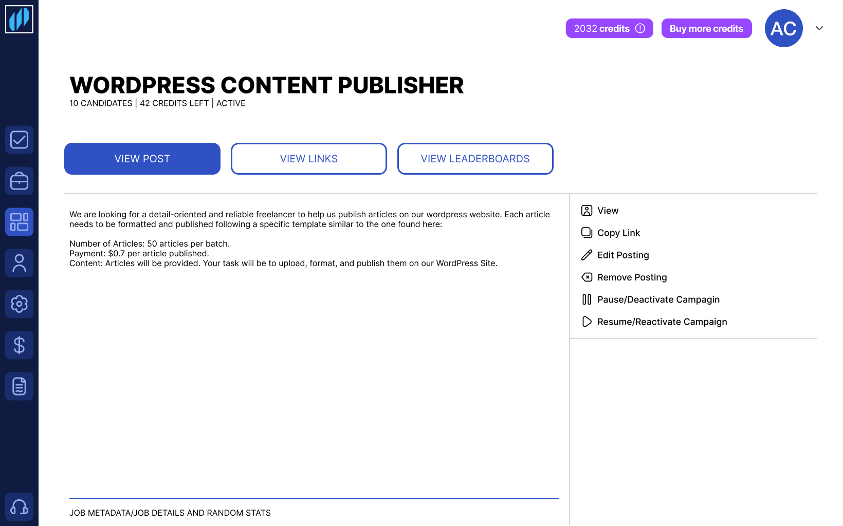 Client dashboard: campaign detail